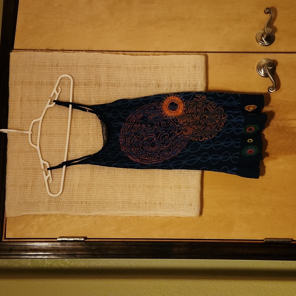 Desigual navy tank top with sunburst embroidery design